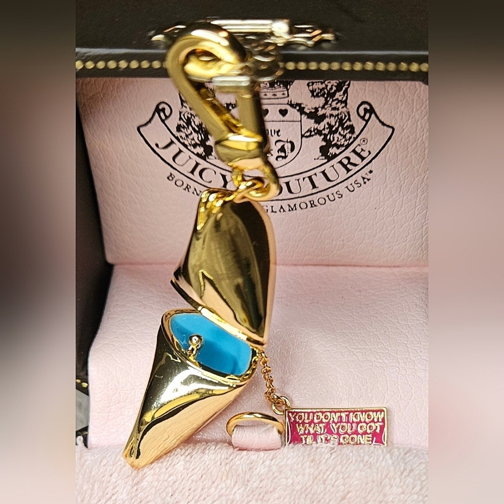 Juicy Couture Fortune Cookie Locket Charm Gold Blue Enamel Y2K Rare Retired Set
